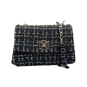 Badgley Mischka Elegant Black Tweed Bag with Chain Strap